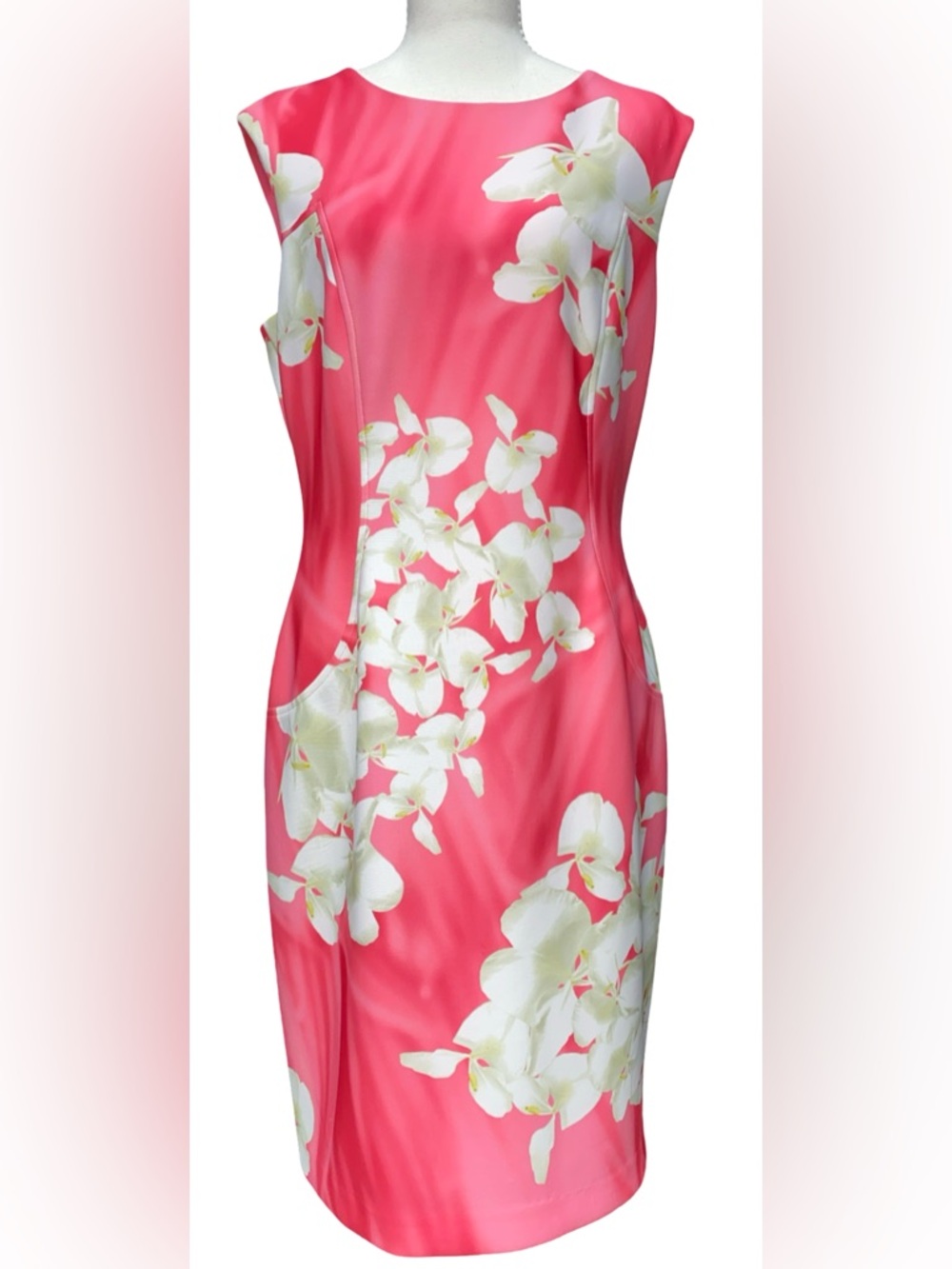 Tommy Hilfiger Women’s Size 12 Pink Floral Sheath Dress Sleeveless Zip Back